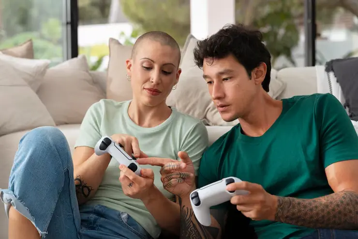 Mobile Game Development Agency in Canada couple playing mobile games together on couch